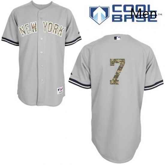 Mens Majestic New York Yankees 7 Mickey Mantle Authentic Grey USMC Cool Base MLB Jersey